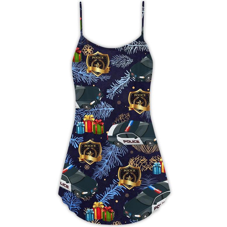 Police Christmas Pattern Merry Christmas - V-Neck Sleeveless Cami Dress