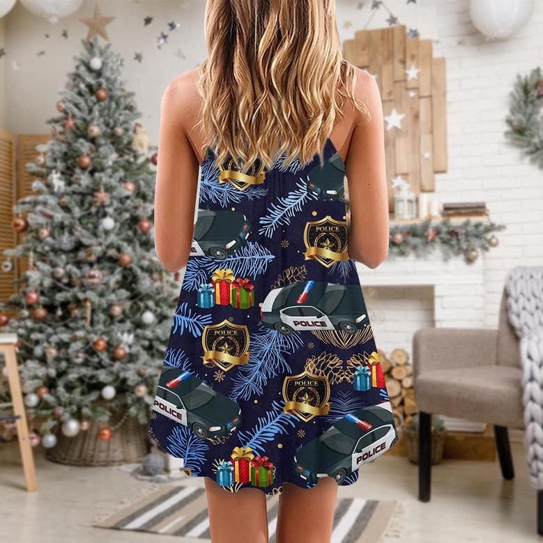 Police Christmas Pattern Merry Christmas - V-Neck Sleeveless Cami Dress