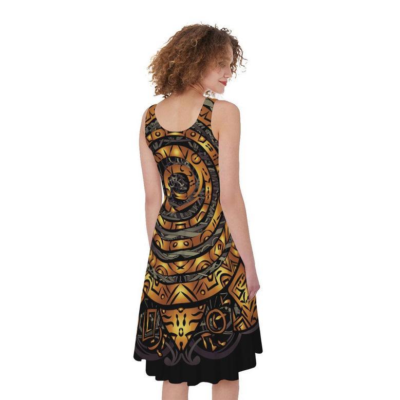 Polynesian Sea Turtle Print Sleeveless Knee Length Dress