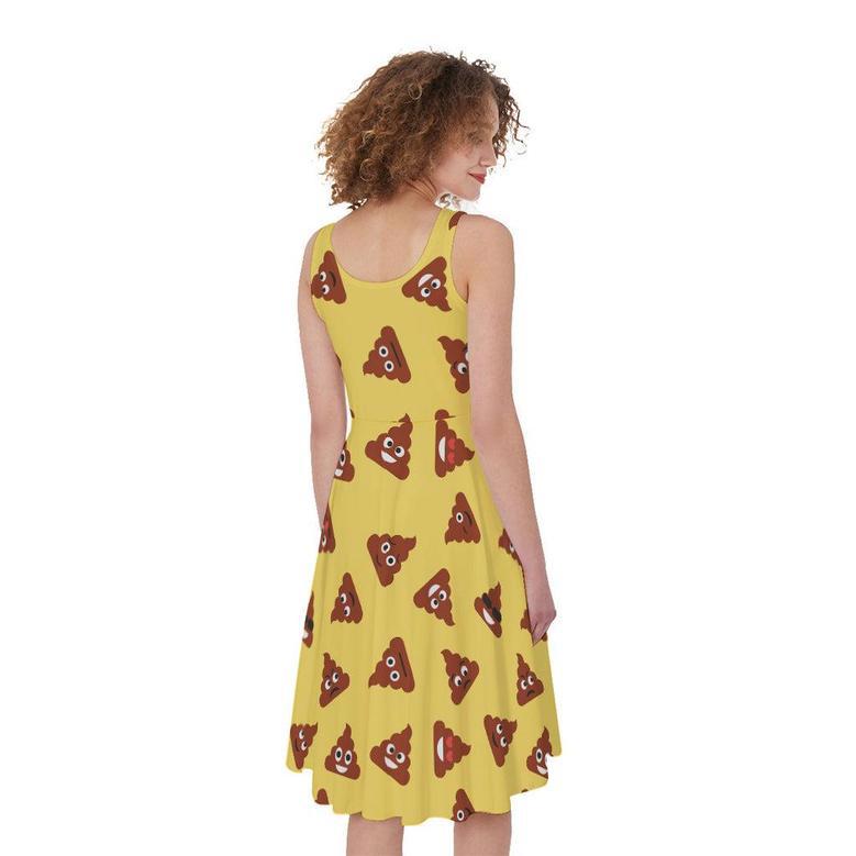 Poop Emoji Pattern Print Sleeveless Knee Length Dress