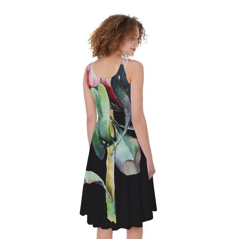 Protea Flower Print Sleeveless Knee Length Dress