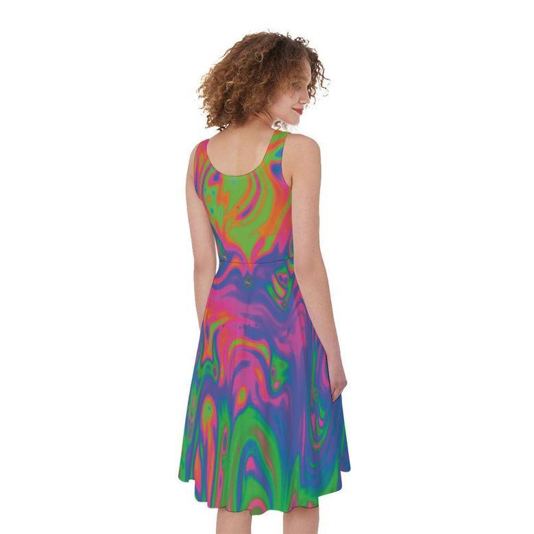 Psychedelic Bubble Print Sleeveless Knee Length Dress