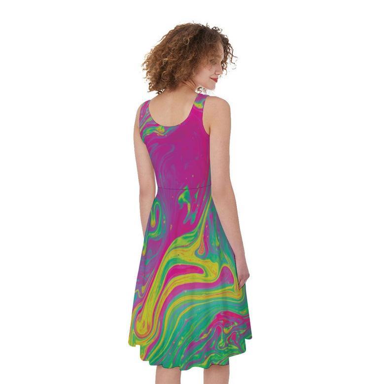 Psychedelic Formed Print Sleeveless Knee Length Dress