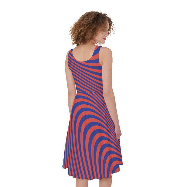 Psychedelic Illusion Print Sleeveless Knee Length Dress