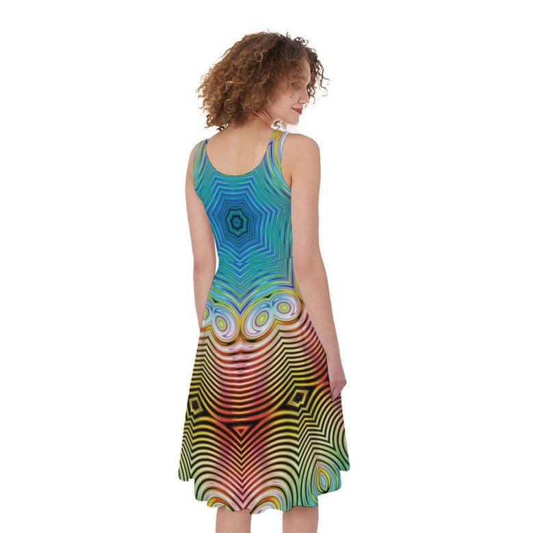 Psychedelic Kaleidoscope Print Sleeveless Knee Length Dress