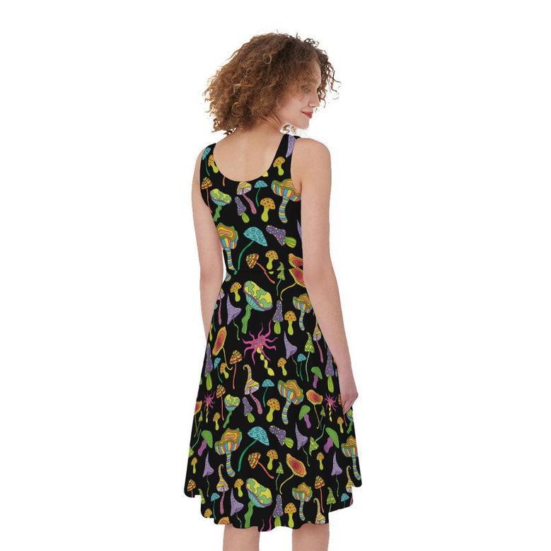 Psychedelic Mushroom Pattern Print Sleeveless Knee Length Dress