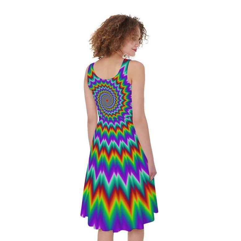 Psychedelic Spiral Optical Illusion Sleeveless Knee Length Dress