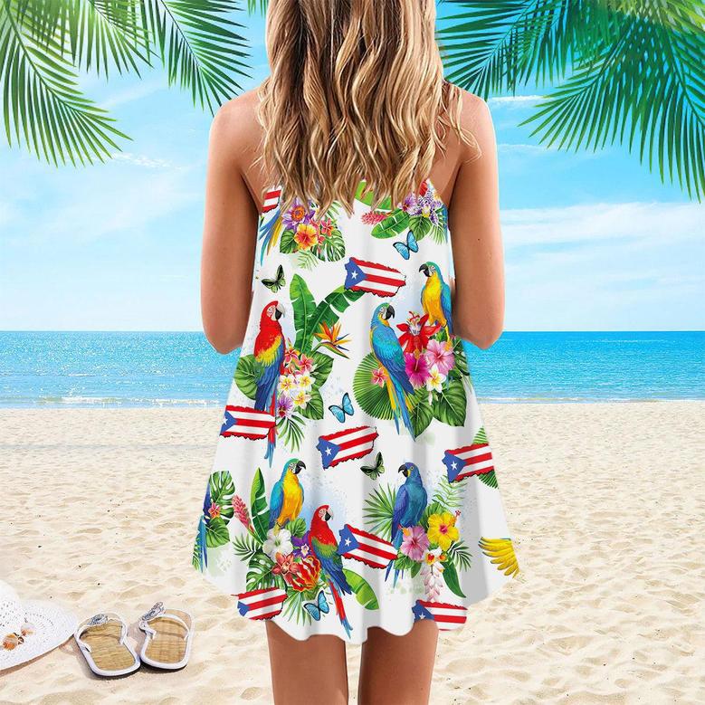 Puerto Rico Parrots Tropical Spaghetti Strap Summer Dress