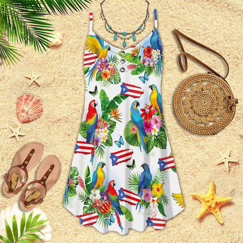 Puerto Rico Parrots Tropical Spaghetti Strap Summer Dress