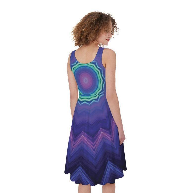 Purple And Blue Kaleidoscope Print Sleeveless Knee Length Dress