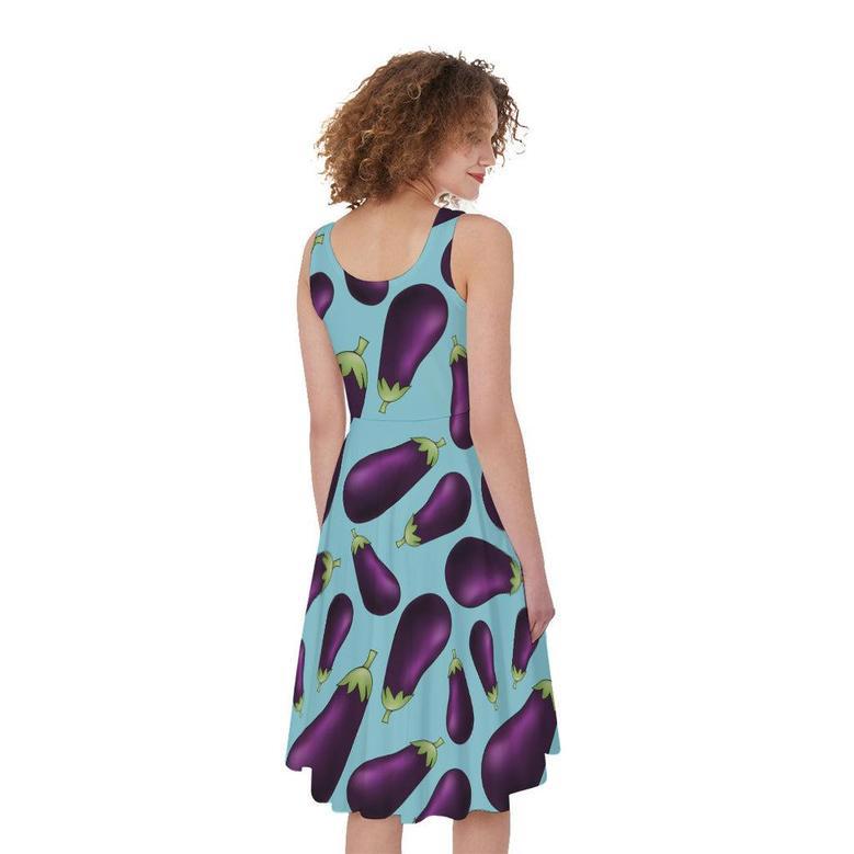 Purple Eggplant Pattern Print Sleeveless Knee Length Dress