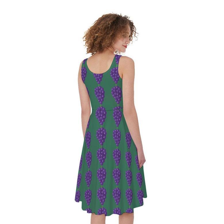 Purple Grape Pattern Print Sleeveless Knee Length Dress