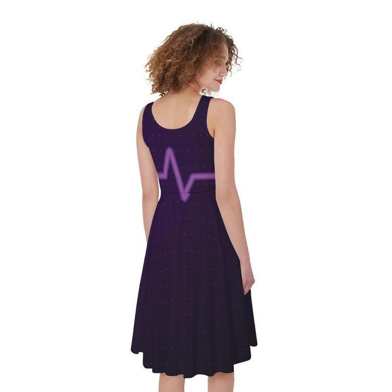 Purple Heartbeat Print Sleeveless Knee Length Dress