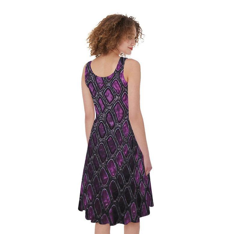 Purple Snakeskin Print Sleeveless Knee Length Dress