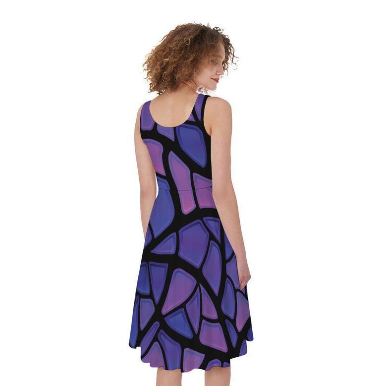 Purple Stained Glass Mosaic Print Sleeveless Knee Length Dress