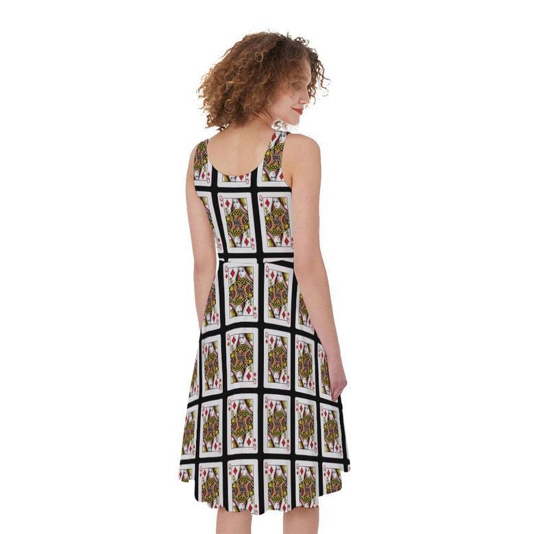 Queen Of Diamonds Pattern Print Sleeveless Knee Length Dress