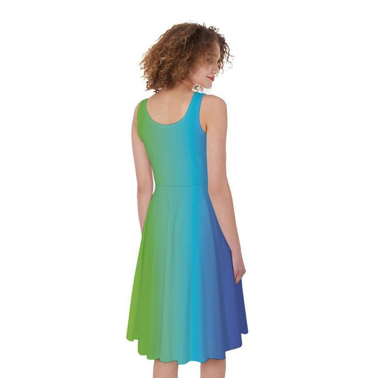 Rainbow Gradient Print Sleeveless Knee Length Dress