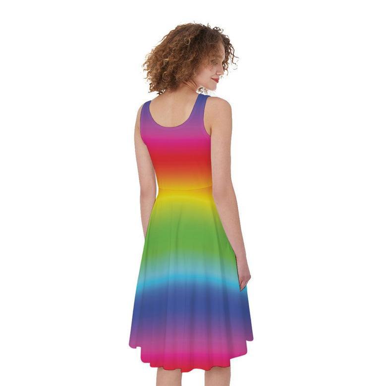 Rainbow Print Sleeveless Knee Length Dress