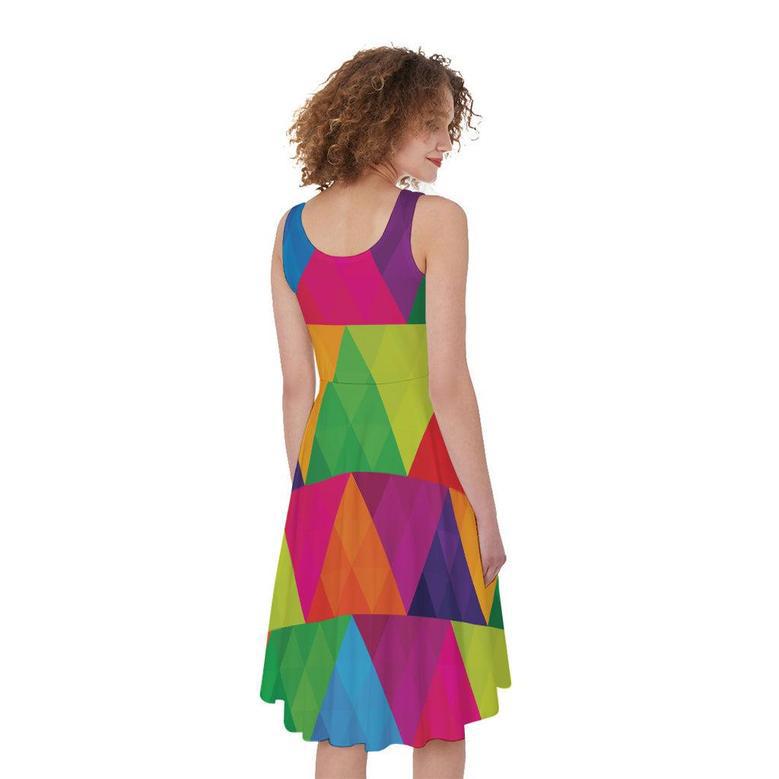 Rainbow Triangles Pattern Print Sleeveless Knee Length Dress