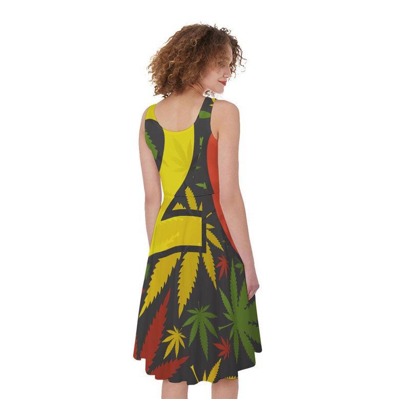 Rasta 420 Print Sleeveless Knee Length Dress