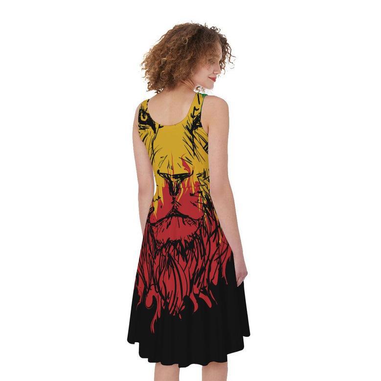 Rasta Lion Print Sleeveless Knee Length Dress