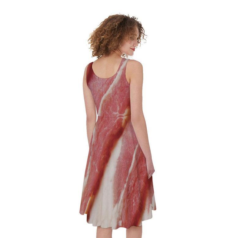 Raw Bacon Print Sleeveless Knee Length Dress