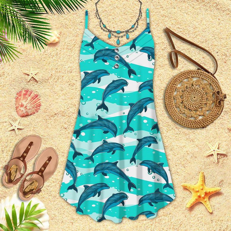 Realistic Dolphins In The Sea Spaghetti Strap Summer Dress