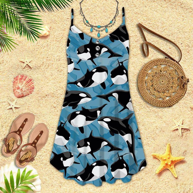 Realistic Killer Whale Orcinus Spaghetti Strap Summer Dress