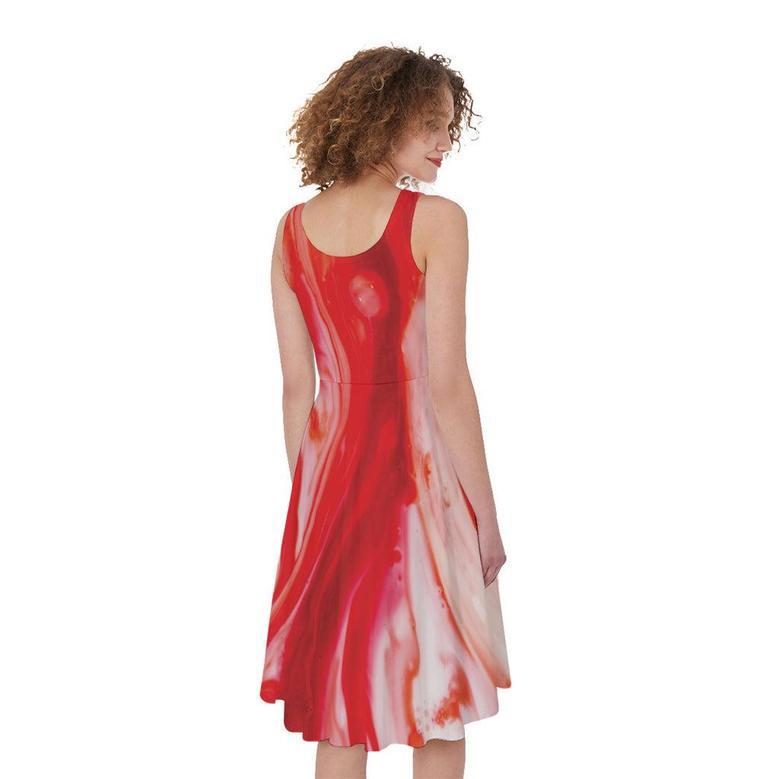 Red Acid Melt Print Sleeveless Knee Length Dress