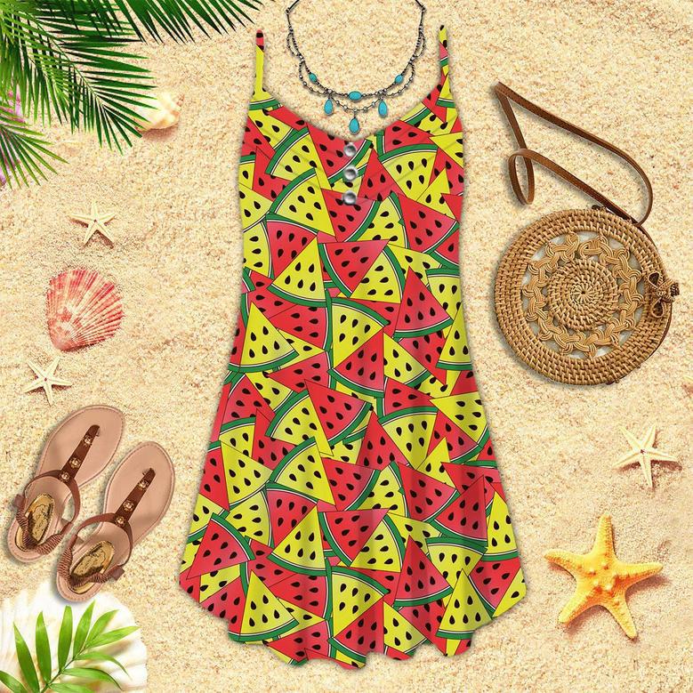 Red And Yellow Watermelon Slices Spaghetti Strap Summer Dress