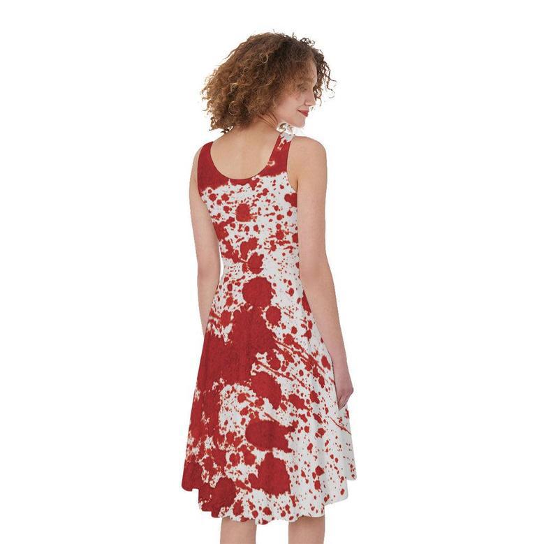 Red Blood Stains Print Sleeveless Knee Length Dress