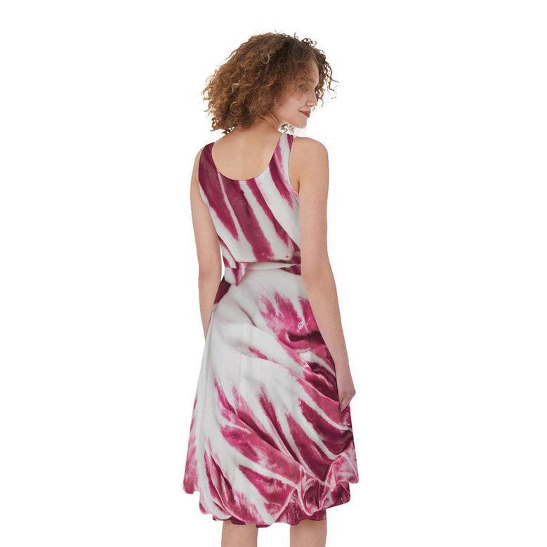 Red Cabbage Leaves Print Sleeveless Knee Length Dress