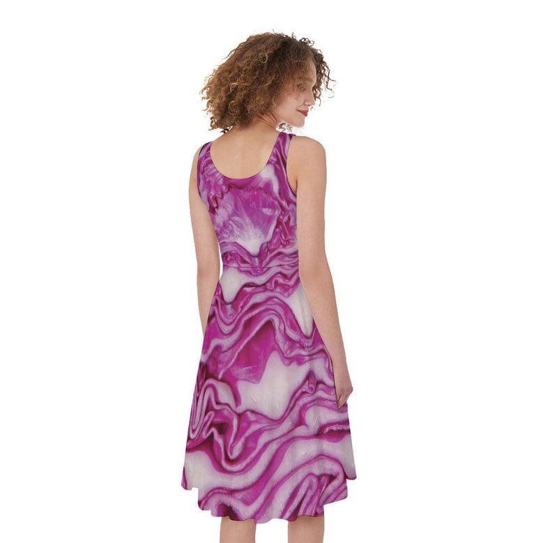 Red Cabbage Print Sleeveless Knee Length Dress