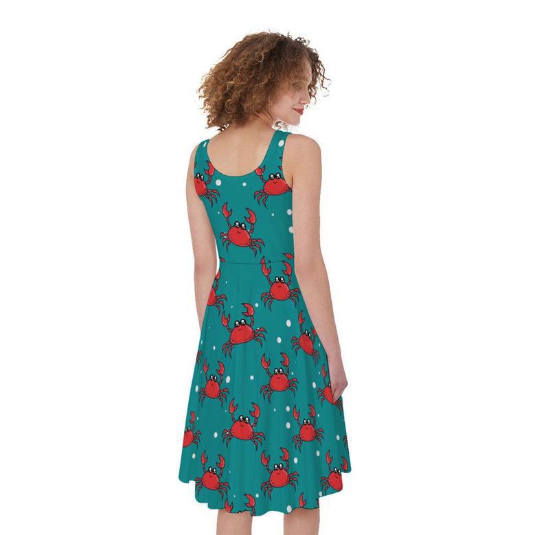 Red Crab Pattern Print Sleeveless Knee Length Dress