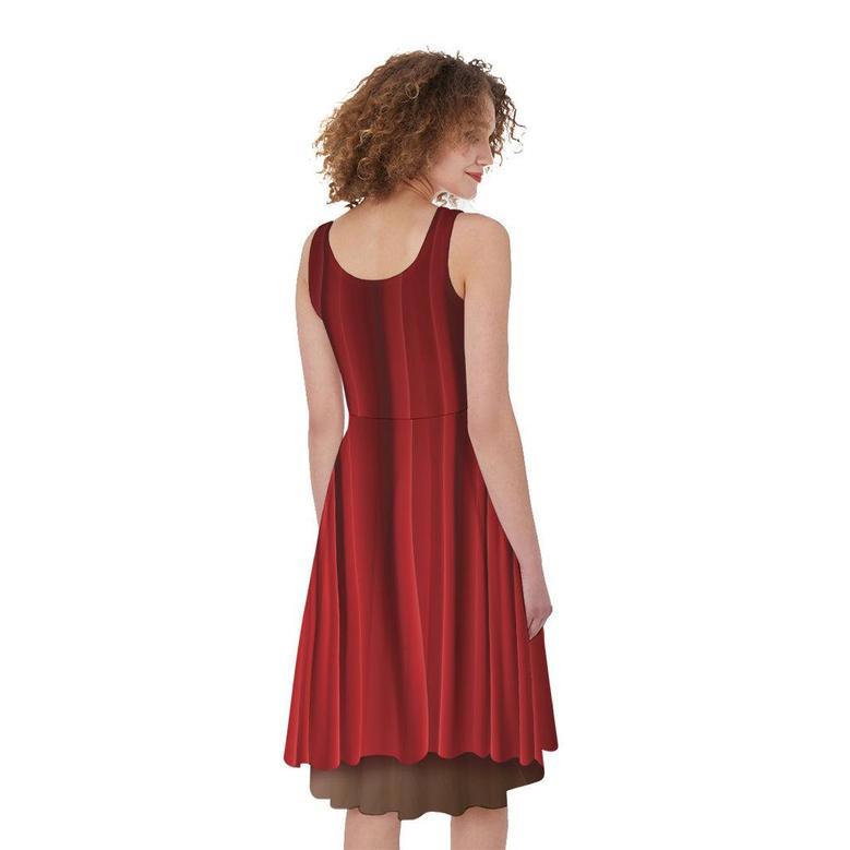 Red Curtain Theater Print Sleeveless Knee Length Dress