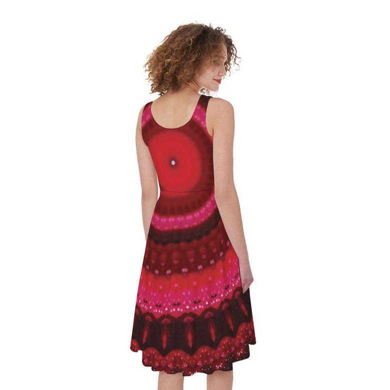 Red Kaleidoscope Print Sleeveless Knee Length Dress