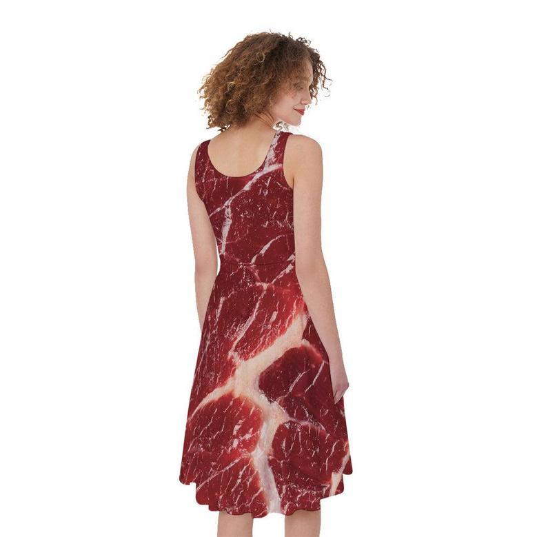 Red Meat Print Sleeveless Knee Length Dress