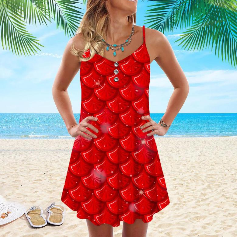 Red Mermaid Scales Spaghetti Strap Summer Dress