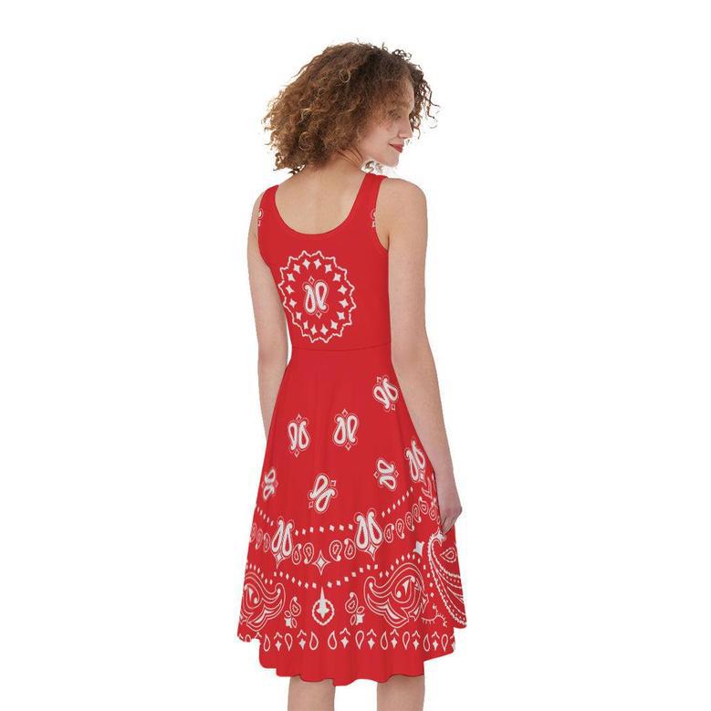 Red Paisley Bandana Print Sleeveless Knee Length Dress