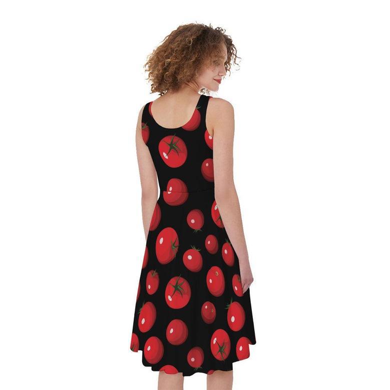 Red Tomato Pattern Print Sleeveless Knee Length Dress