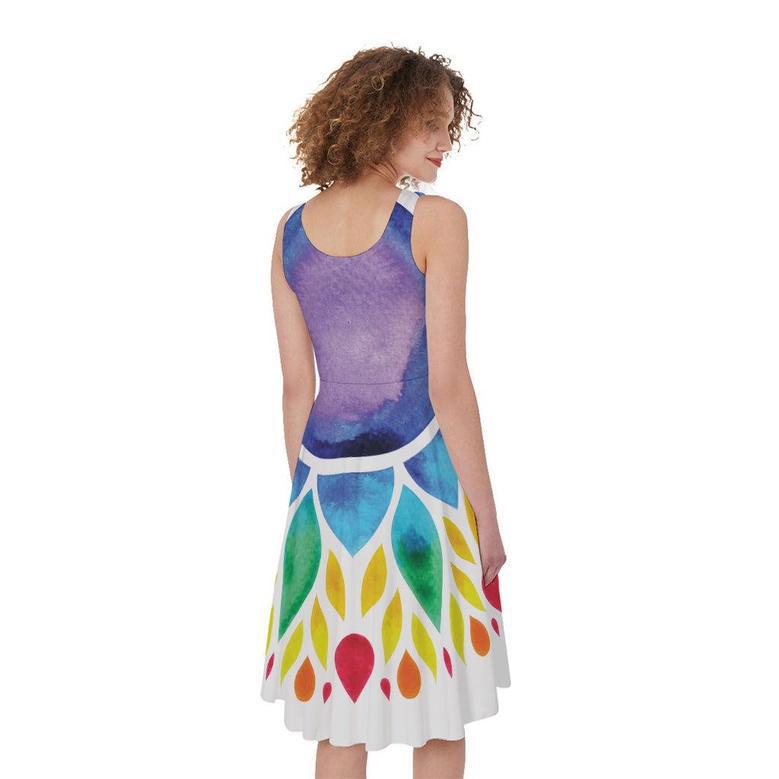 Reiki Chakra Flower Print Sleeveless Knee Length Dress