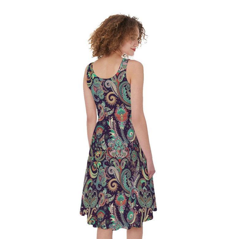 Retro Indian Paisley Pattern Print Sleeveless Knee Length Dress