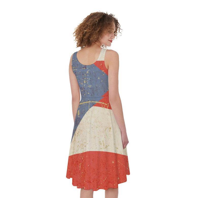 Retro Puerto Rican Flag Print Sleeveless Knee Length Dress