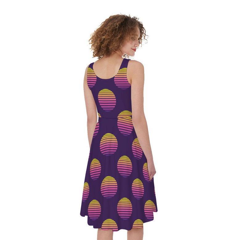 Retrowave Sunset Pattern Print Sleeveless Knee Length Dress