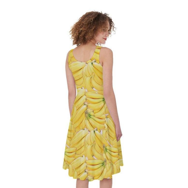 Ripe Banana Pattern Print Sleeveless Knee Length Dress