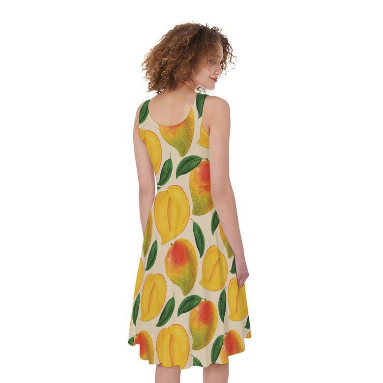 Ripe Mango Fruit Pattern Print Sleeveless Knee Length Dress