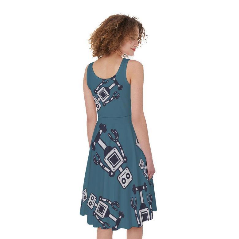 Robot Servant Pattern Print Sleeveless Knee Length Dress