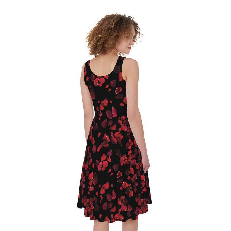 Rose Petals Pattern Print Sleeveless Knee Length Dress