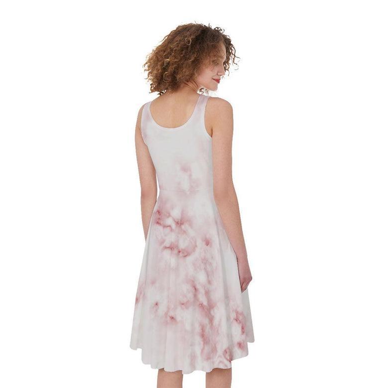 Rose Pink Marble Print Sleeveless Knee Length Dress