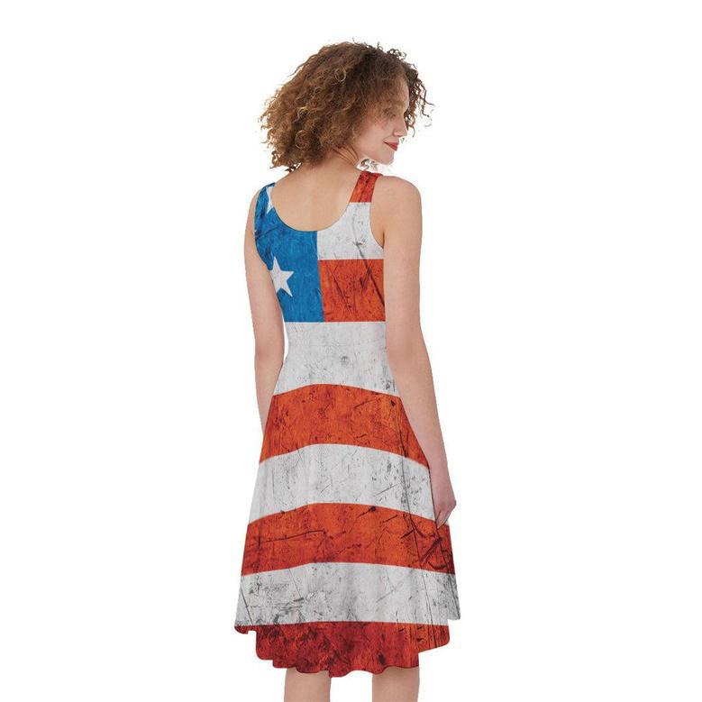 Rough USA Flag Print Sleeveless Knee Length Dress